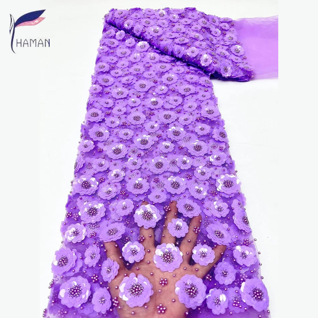 100% Acrylic Floral Double-bead Embroidery + 79mm Sequin Applique; Abrasion-resistant Beaded Fabric - Image 8