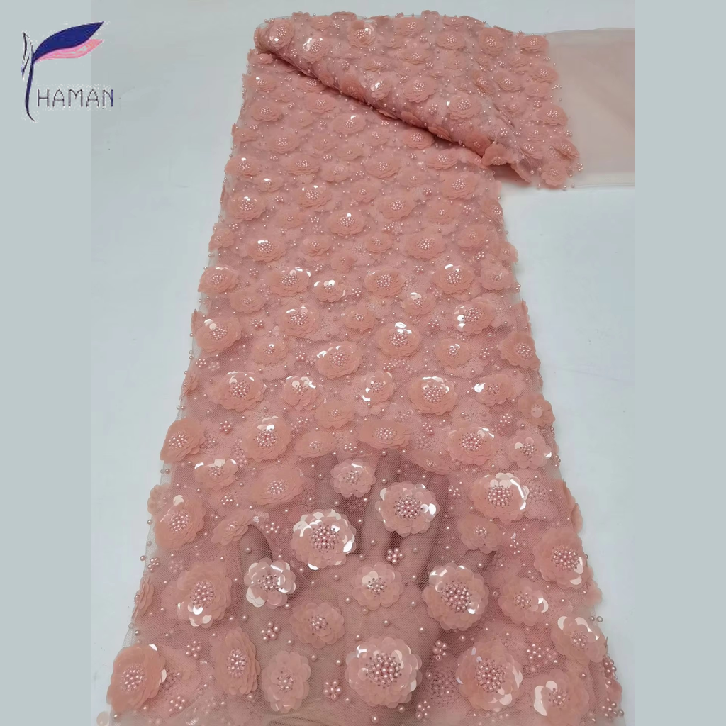 100% Acrylic Floral Double-bead Embroidery + 79mm Sequin Applique; Abrasion-resistant Beaded Fabric - Image 9