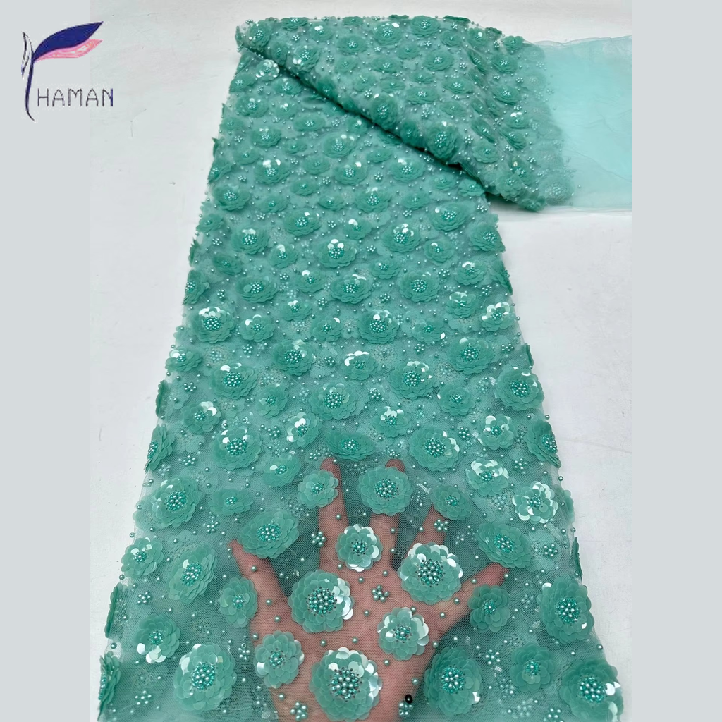 100% Acrylic Floral Double-bead Embroidery + 79mm Sequin Applique; Abrasion-resistant Beaded Fabric - Image 11