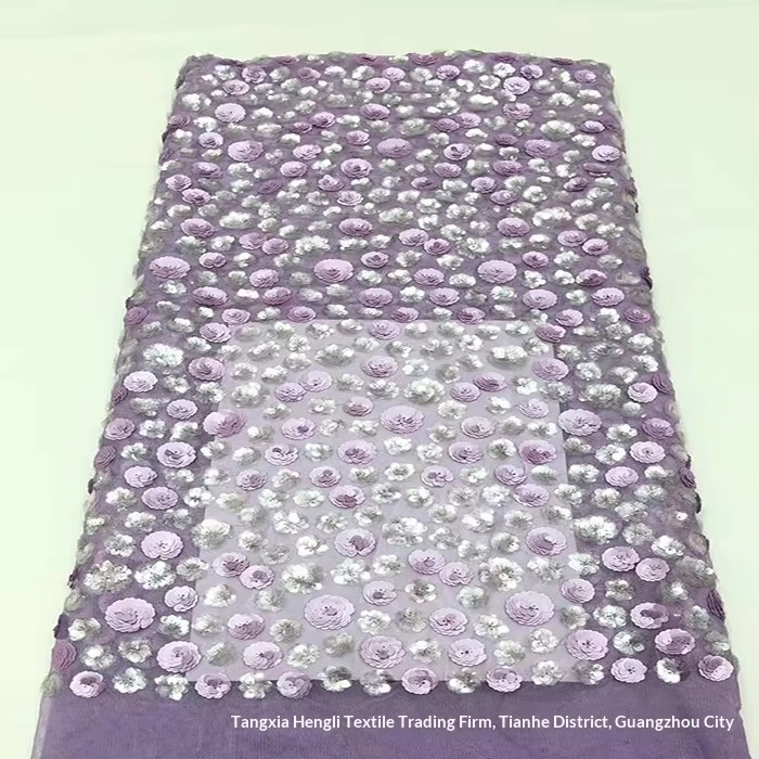 Two-Tone Plum Blossom Applique Embroidered Sequin Woven Polyester Filament Lace Fabric Fresh Chic Womens Dresses - Image 9
