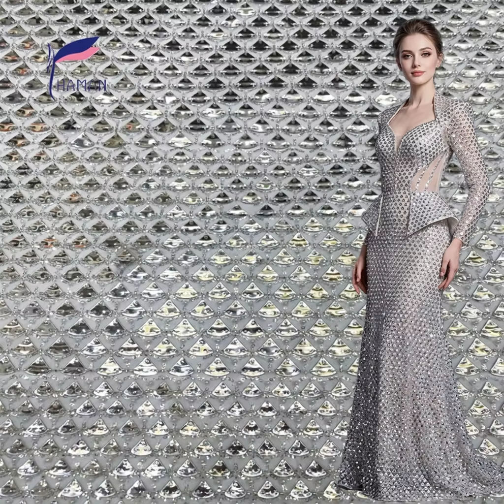 New 100% Acrylic Triangular Laser-embroidered Abrasion-resistant Brocade Fabric Beaded Puff Embroidery Sequin Embellishments - Image 9
