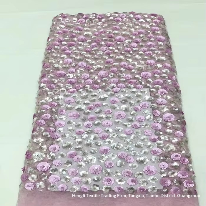 Two-Tone Plum Blossom Applique Embroidered Sequin Woven Polyester Filament Lace Fabric Fresh Chic Womens Dresses - Image 12