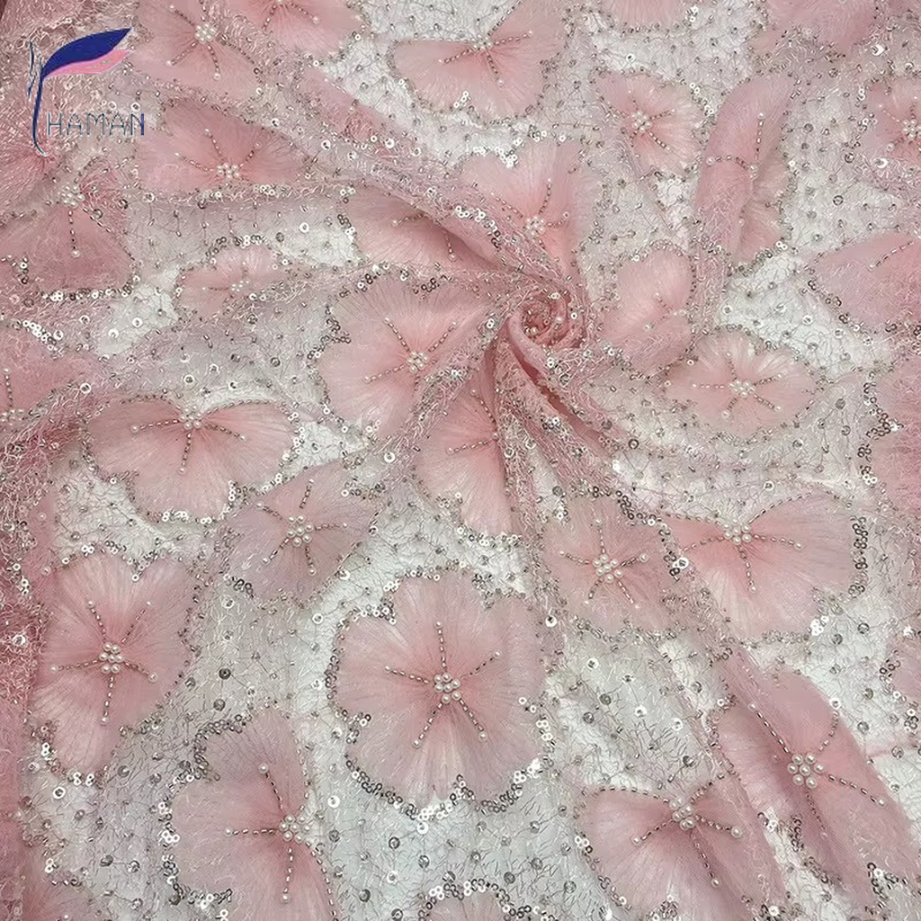 Multicolor Three-dimensional Ginkgo Leaf Sequin Tulle Fabric Beaded Embroidery Mesh Stage Costume Evening Dress Material - Image 2