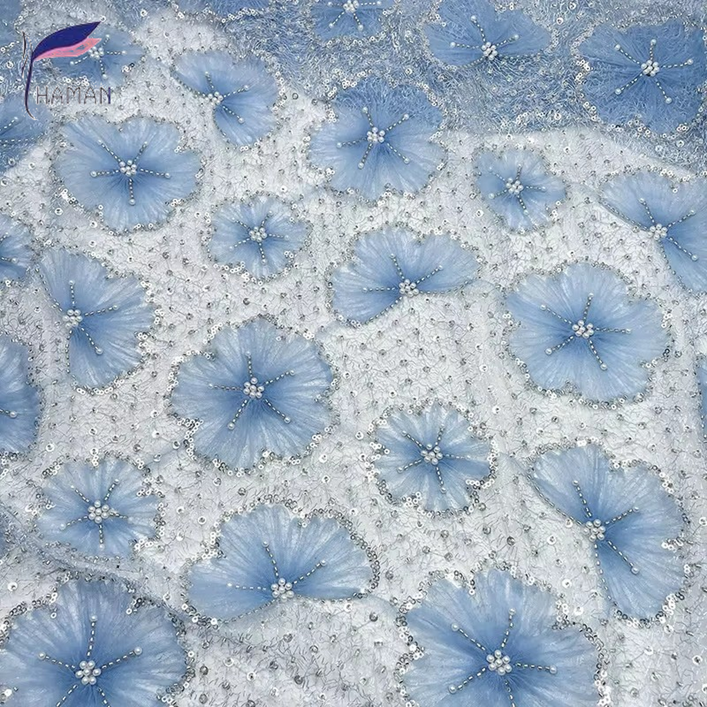 Multicolor Three-dimensional Ginkgo Leaf Sequin Tulle Fabric Beaded Embroidery Mesh Stage Costume Evening Dress Material - Image 3