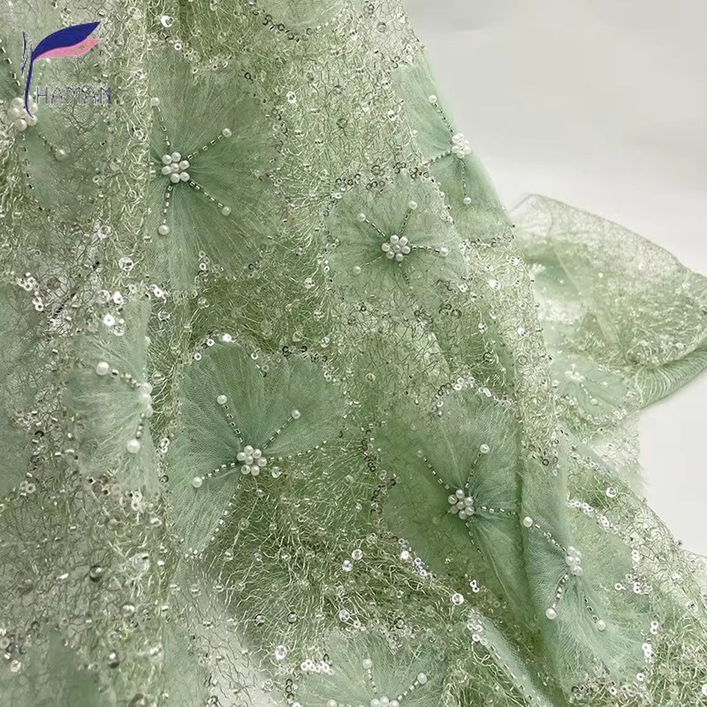 Multicolor Three-dimensional Ginkgo Leaf Sequin Tulle Fabric Beaded Embroidery Mesh Stage Costume Evening Dress Material - Image 4