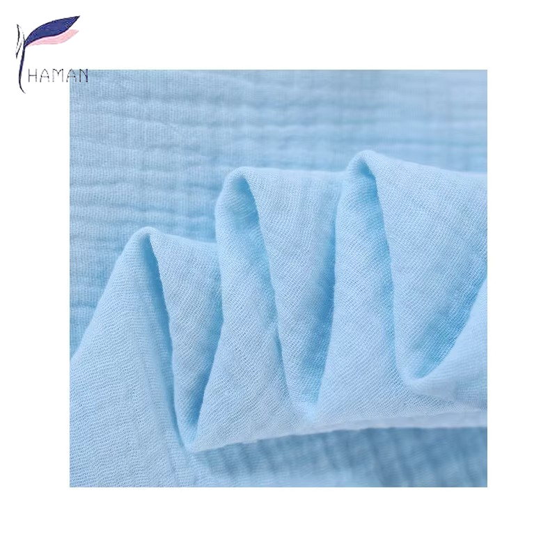 New Eco-Friendly Heavyweight Woven Plain Cotton 108*84 Double-layer Crepe Mesh Fabric for Baby Infant Drool Bibs - Image 4