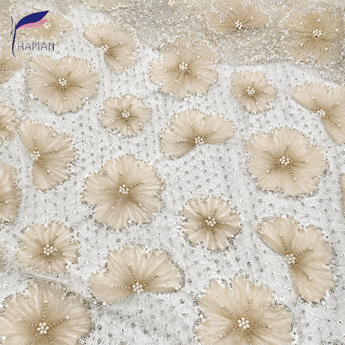 Multicolor Three-dimensional Ginkgo Leaf Sequin Tulle Fabric Beaded Embroidery Mesh Stage Costume Evening Dress Material - Image 6