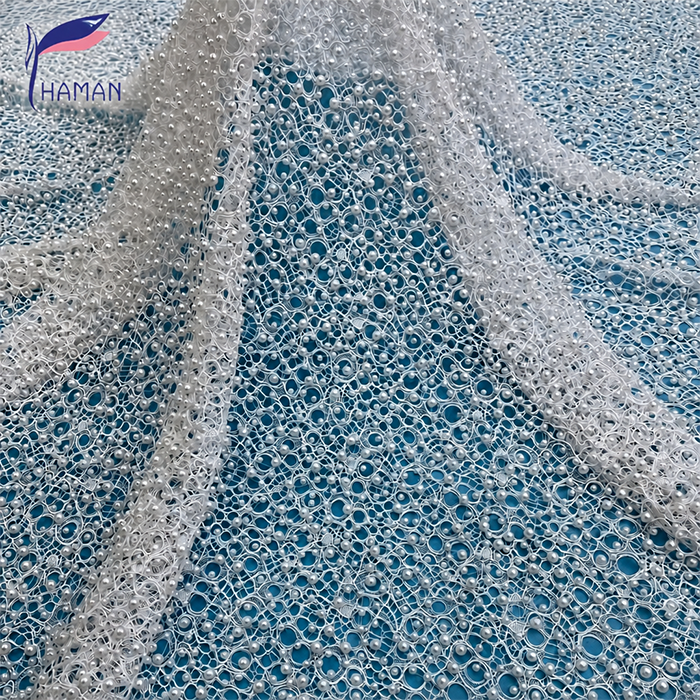 Western-style Floral Round-bead Embroidery Fishnet Crisscross Bone-cord Knitted Abrasion-Resistant Breathable Medium Fabric Lace - Image 4
