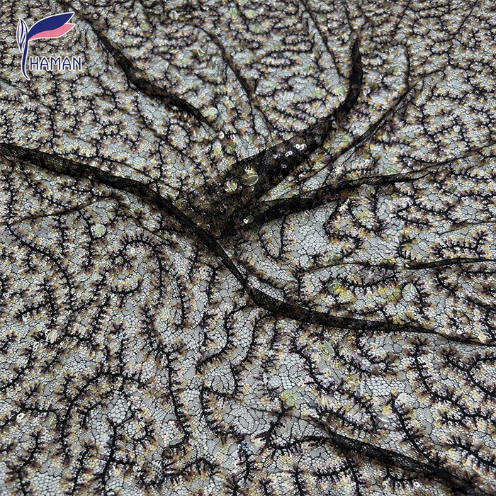 Geometric Embroidered Lace Mesh Base Fabric Tulle Sequins Abrasion-Resistant 100% Polyester Fine Floral Pattern for Apparel - Image 4