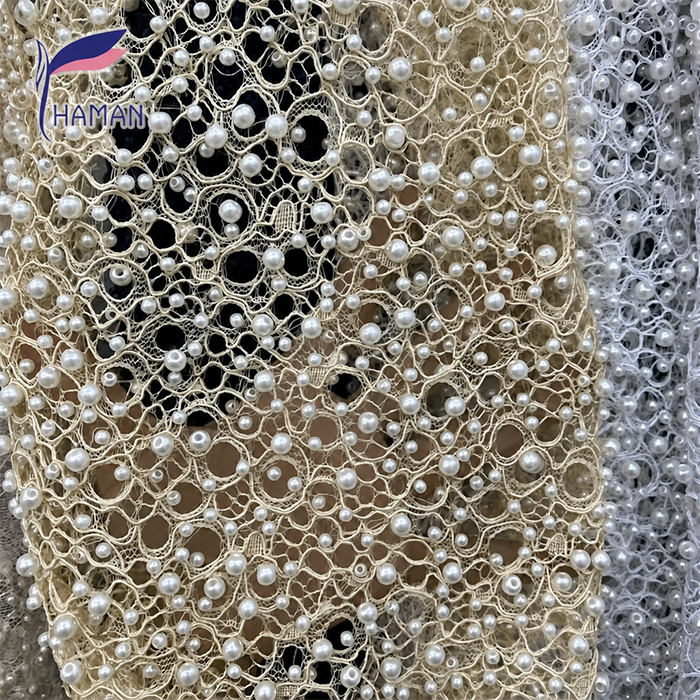 Western-style Floral Round-bead Embroidery Fishnet Crisscross Bone-cord Knitted Abrasion-Resistant Breathable Medium Fabric Lace - Image 5