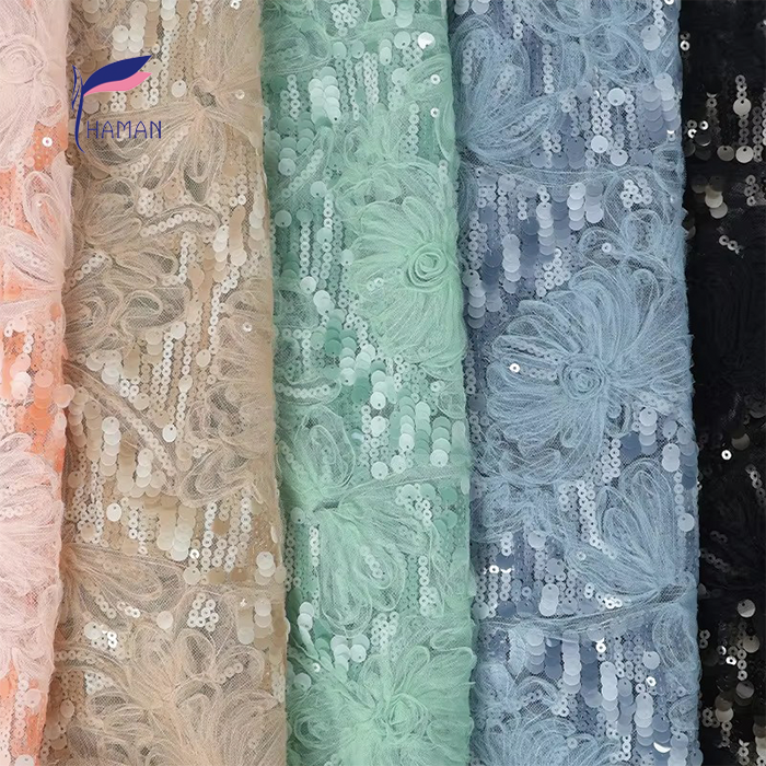 100% Polyester Knitted Applique Sequin Bead Abrasion-resistant Brocade Fabric for Women & Girls Wear - Image 2