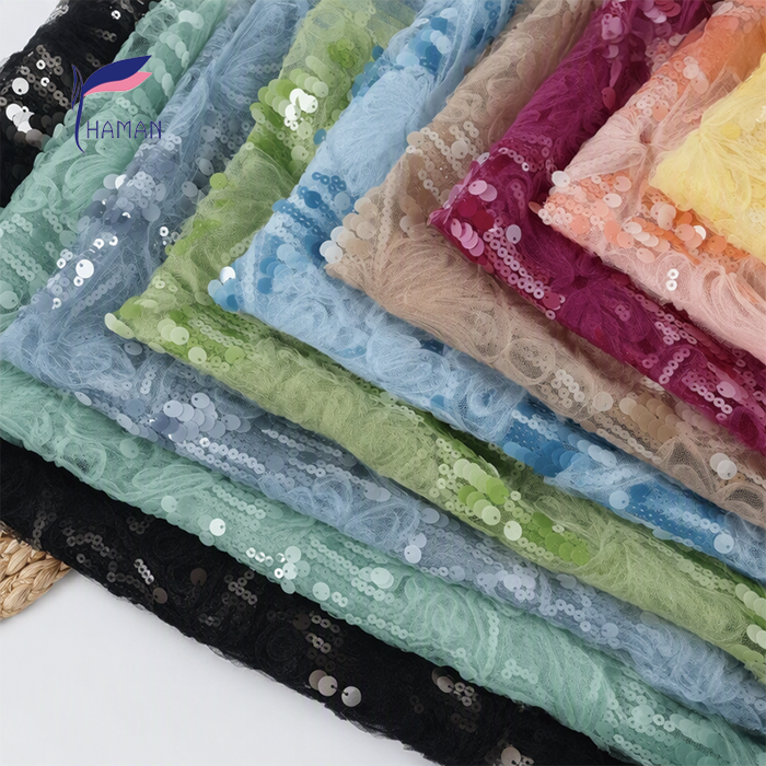 100% Polyester Knitted Applique Sequin Bead Abrasion-resistant Brocade Fabric for Women & Girls Wear - Image 12