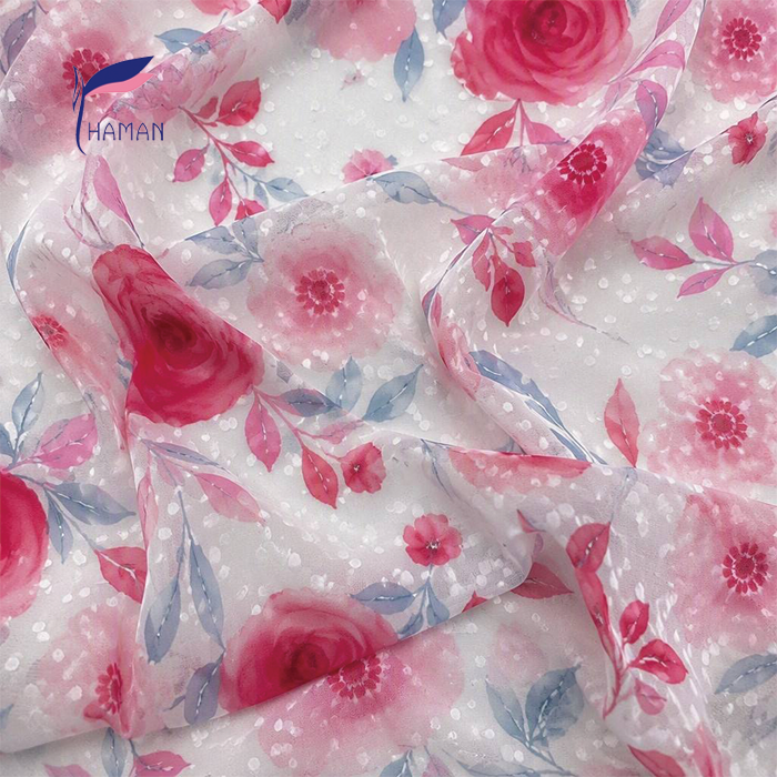Digital Print BIG FLOWER 100% Polyester Wrinkle Resistant Lightweight Dobby Floral Jacquard Chiffon Fabric Printed for Dresses - Image 3