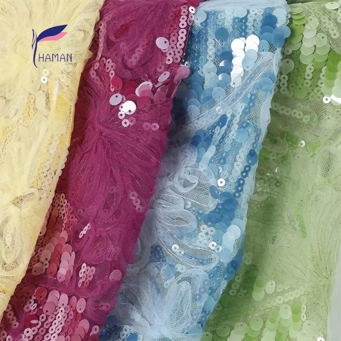 100% Polyester Knitted Applique Sequin Bead Abrasion-resistant Brocade Fabric for Women & Girls Wear - Image 3