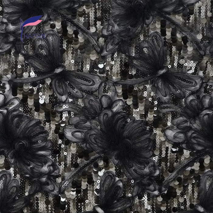 100% Polyester Knitted Applique Sequin Bead Abrasion-resistant Brocade Fabric for Women & Girls Wear - Image 4