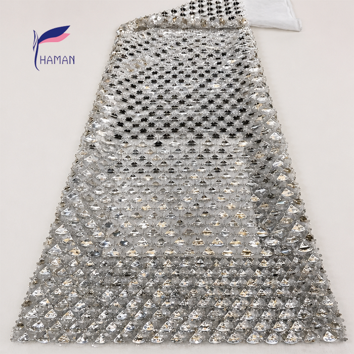 New 100% Acrylic Triangular Laser-embroidered Abrasion-resistant Brocade Fabric Beaded Puff Embroidery Sequin Embellishments - Image 8