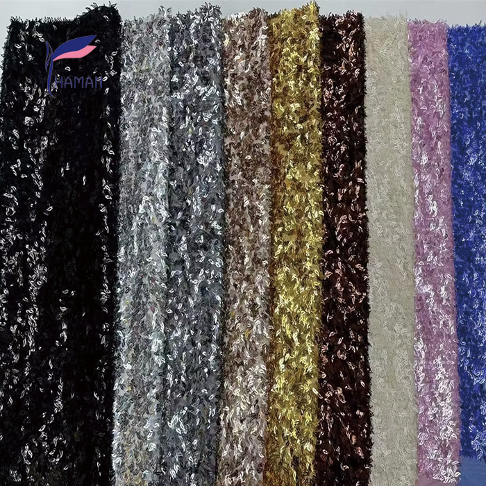 Triangular Laser Embroidery: Adds unique geometric detail for fashion-forward looks. Beaded Puff Embroidery: Enhances texture and volume for a luxurious feel. Sequin Embellishments: Sparkles and glitters for eye-catching glamour. 100% Acrylic Material: Provides durability and easy care for long-lasting wear. Abrasion-Resistant Finish: Ensures the fabric maintains its shape and appearance. - Image 2